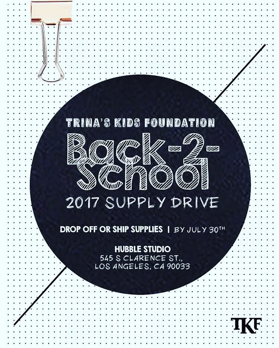 26 juli: Hey guys! Wanna do something awesome this Sunday?! Swing by hubble studios and help 500 kids get all geared up for back to school! Lots of easy ways to get involved! Hair dressers and barbers are needed to help kids look fresh on the first day of school😎 you can donate school supplies, simply your time to help distribute the goods or donations are very much appreciated before Sunday pleeeeease https://www.trinaskids.org 🙌🏻✌🏻✌🏻❤️spread the word!!
