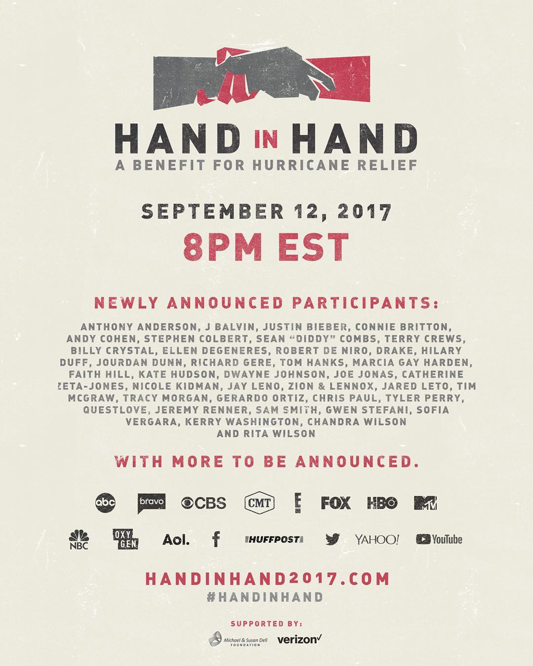 09 september: So excited to be a part of this! So much devastation spreading by the day with these terrible storms! Please tune in and donate!!! handinhand2017.com #handinhand
